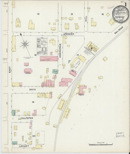 Sanborn Fire Insurance Map from Culpeper, Culpeper County, Virginia (1891), Sheet #0001 - Complete Map Set gallery image, historic Sanborn map, vintage wall art, Virginia Virginia