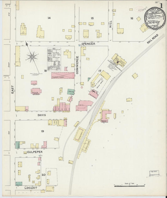 Sanborn Fire Insurance Map from Culpeper, Culpeper County, Virginia (1891), Sheet #0001 - Complete Map Set gallery image, historic Sanborn map, vintage wall art, Virginia Virginia