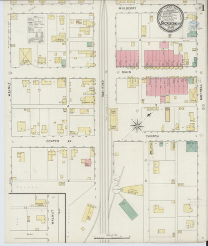 Sanborn Fire Insurance Map from Dickson, Dickson County, Tennessee (1894), Sheet #0001 - Complete Map Set gallery image, historic Sanborn map, vintage wall art, Tennessee Tennessee