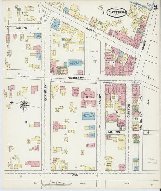 Sanborn Fire Insurance Map from Plattsburg, Clinton County, New York (1891), Sheet #0003 - Historic Sanborn Fire Insurance Map Print, vintage old map wall art, antique decor, genealogy gift, New York New York map