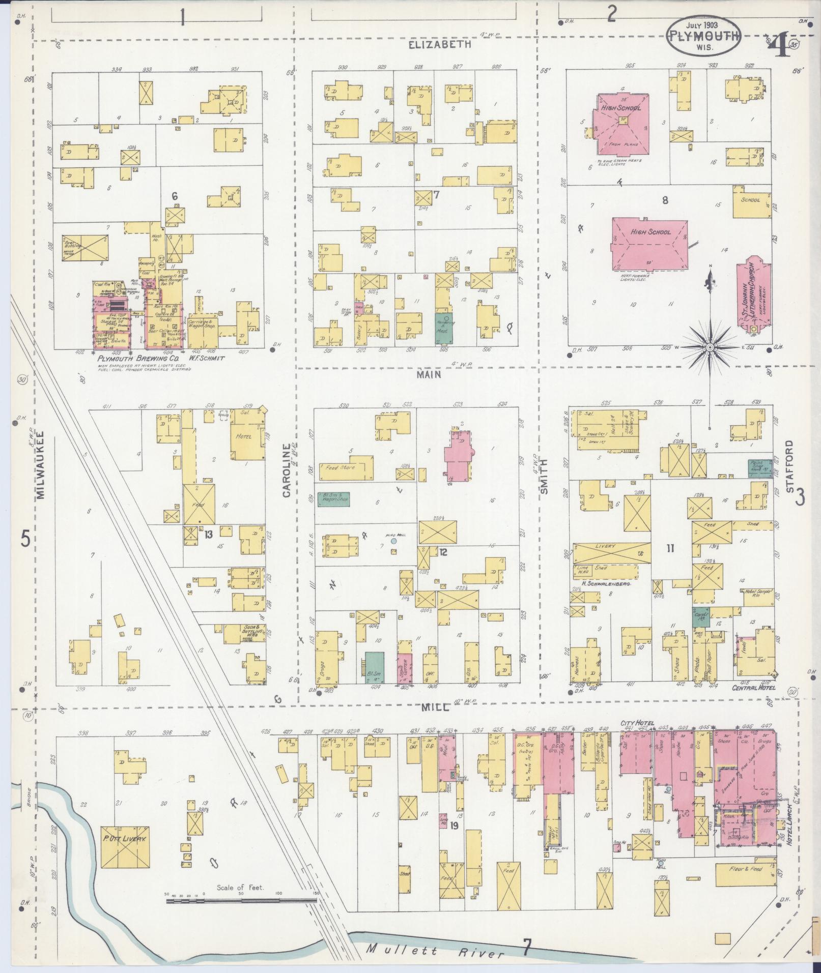 Sanborn Fire Insurance Map from Plymouth, Sheboygan County, Wisconsin (1903), Sheet #0004 - Historic Sanborn Fire Insurance Map Print, vintage old map wall art, antique decor, genealogy gift, Wisconsin Wisconsin map