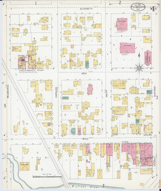 Sanborn Fire Insurance Map from Plymouth, Sheboygan County, Wisconsin (1903), Sheet #0004 - Historic Sanborn Fire Insurance Map Print, vintage old map wall art, antique decor, genealogy gift, Wisconsin Wisconsin map