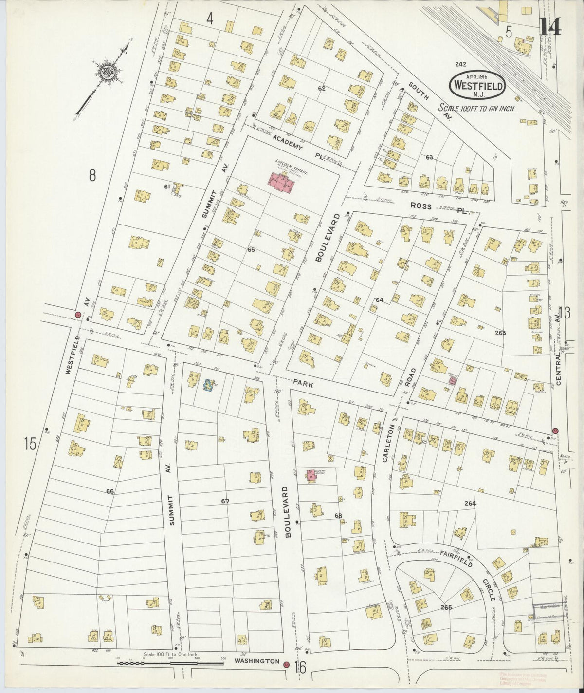 Sanborn Fire Insurance Map from Westfield, Union County, New Jersey (1916), Sheet #0014 - Complete Map Set gallery image, historic Sanborn map, vintage wall art, New Jersey New Jersey