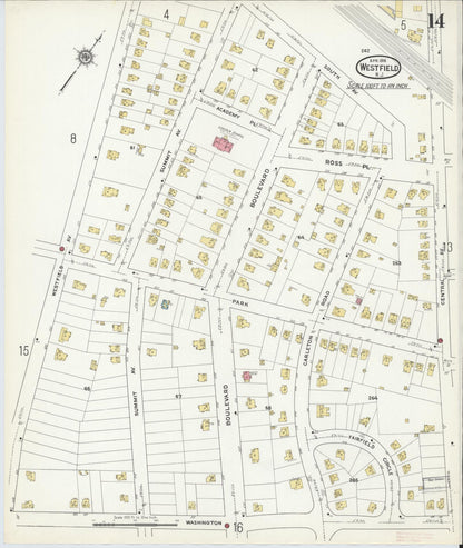 Sanborn Fire Insurance Map from Westfield, Union County, New Jersey (1916), Sheet #0014 - Complete Map Set gallery image, historic Sanborn map, vintage wall art, New Jersey New Jersey