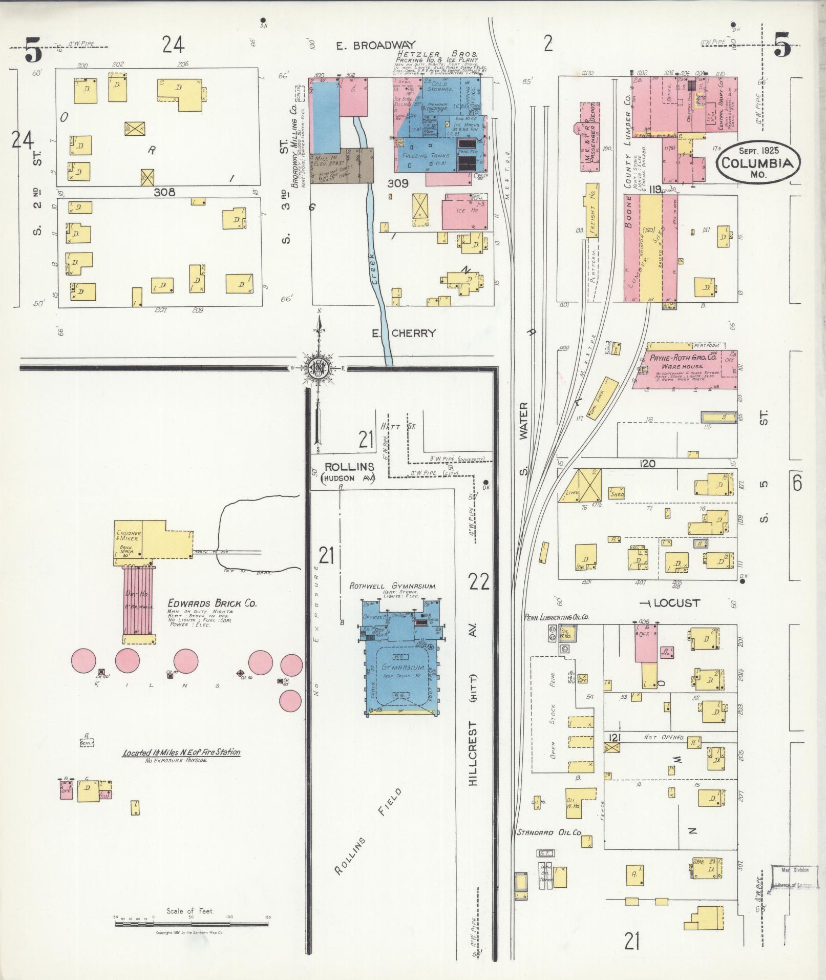 Sanborn Fire Insurance Map from Columbia, Boone County, Missouri (1925), Sheet #0005 - Complete Map Set gallery image, historic Sanborn map, vintage wall art, Missouri Missouri