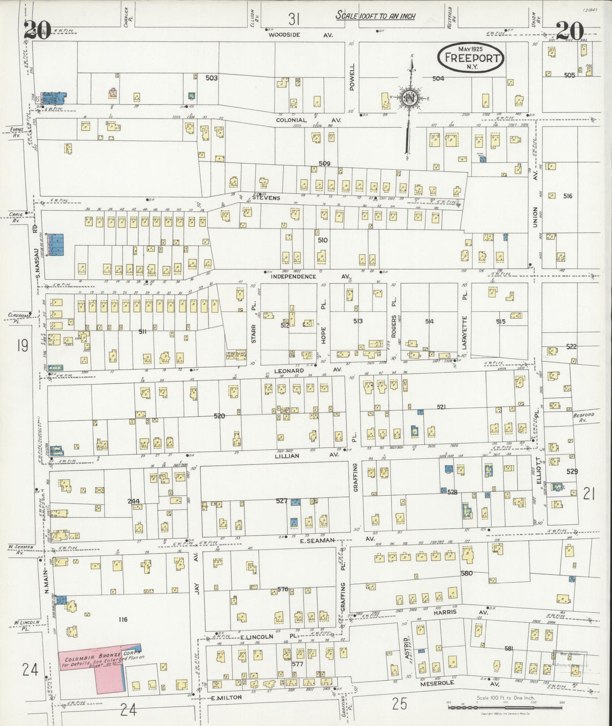 Sanborn Fire Insurance Map from Freeport, Nassau County, New York (1925), Sheet #0020 - Complete Map Set gallery image, historic Sanborn map, vintage wall art, New York New York
