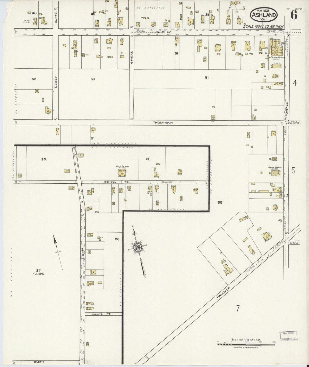Sanborn Fire Insurance Map from Ashland, Hanover County, Virginia (1921), Sheet #0006 - Complete Map Set gallery image, historic Sanborn map, vintage wall art, Virginia Virginia