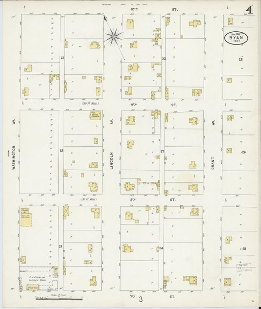 Sanborn Fire Insurance Map from Ryan, Jefferson County, Oklahoma (1898), Sheet #0004 - Historic Sanborn Fire Insurance Map Print, vintage old map wall art, antique decor, genealogy gift, Oklahoma Oklahoma map