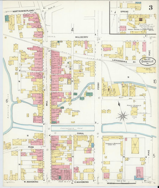 Sanborn Fire Insurance Map from Danville, Montour County, Pennsylvania (1907), Sheet #0003 - Historic Sanborn Fire Insurance Map Print, vintage old map wall art, antique decor, genealogy gift, Pennsylvania Pennsylvania map