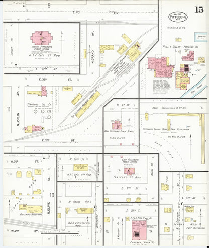 Sanborn Fire Insurance Map from Pittsburg, Crawford County, Kansas (1902), Sheet #0015 - Complete Map Set gallery image, historic Sanborn map, vintage wall art, Kansas Kansas