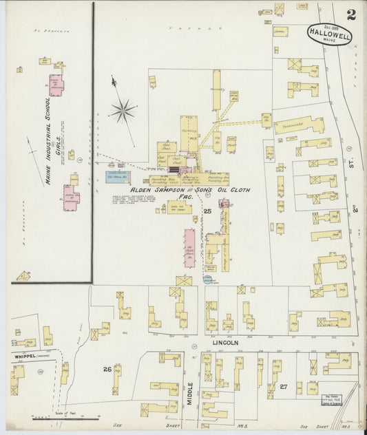 Sanborn Fire Insurance Map from Hallowell, Kennebec County, Maine (1889), Sheet #0002 - Historic Sanborn Fire Insurance Map Print, vintage old map wall art, antique decor, genealogy gift, Maine Maine map