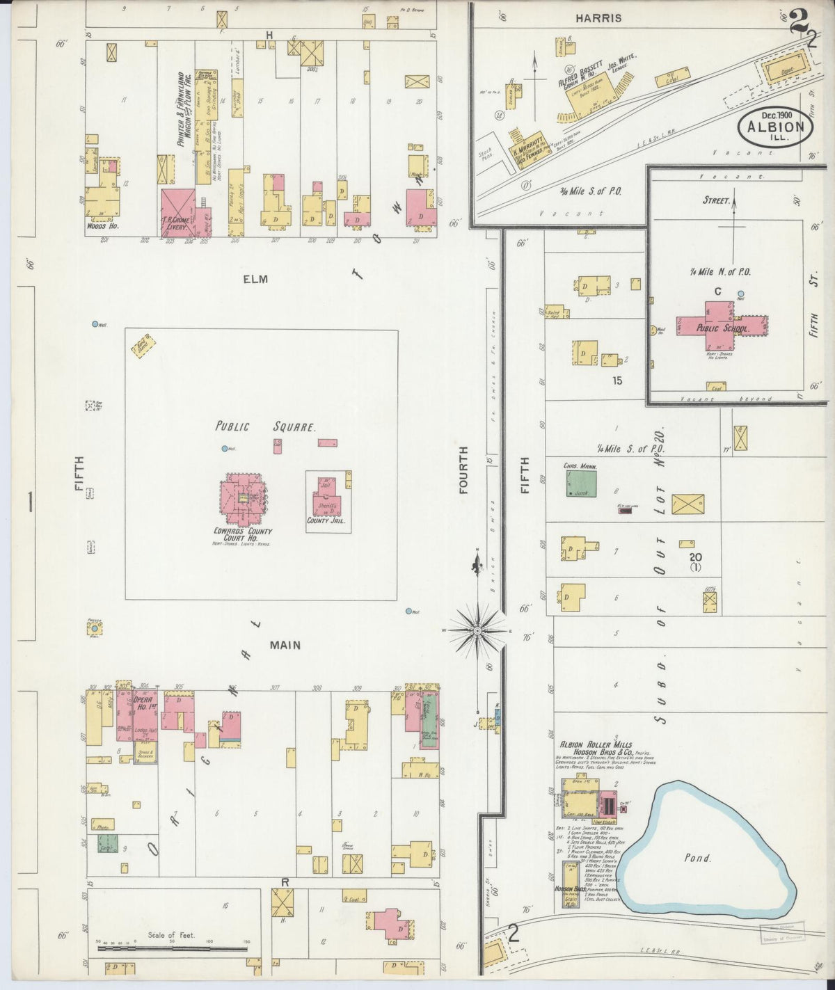 Sanborn Fire Insurance Map from Albion, Edwards County, Illinois (1900), Sheet #0002 - Historic Sanborn Fire Insurance Map Print, vintage old map wall art, antique decor, genealogy gift, Illinois Illinois map