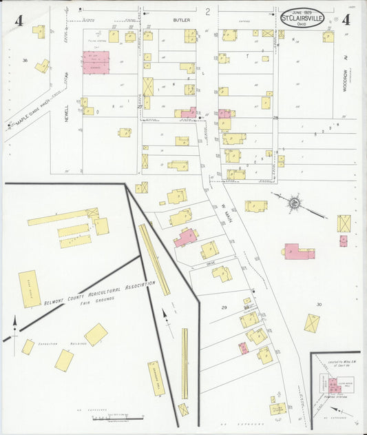 Sanborn Fire Insurance Map from Saint Clairsville, Belmont County, Ohio (1929), Sheet #0004 - Historic Sanborn Fire Insurance Map Print, vintage old map wall art, antique decor, genealogy gift, Ohio Ohio map