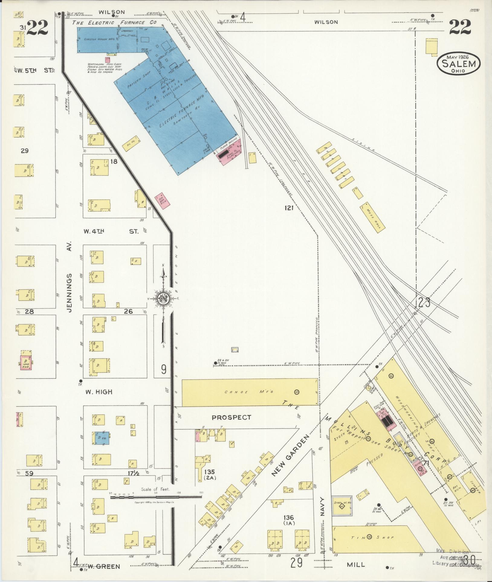 Sanborn Fire Insurance Map from Salem, Columbiana County, Ohio (1926), Sheet #0022 - Complete Map Set gallery image, historic Sanborn map, vintage wall art, Ohio Ohio