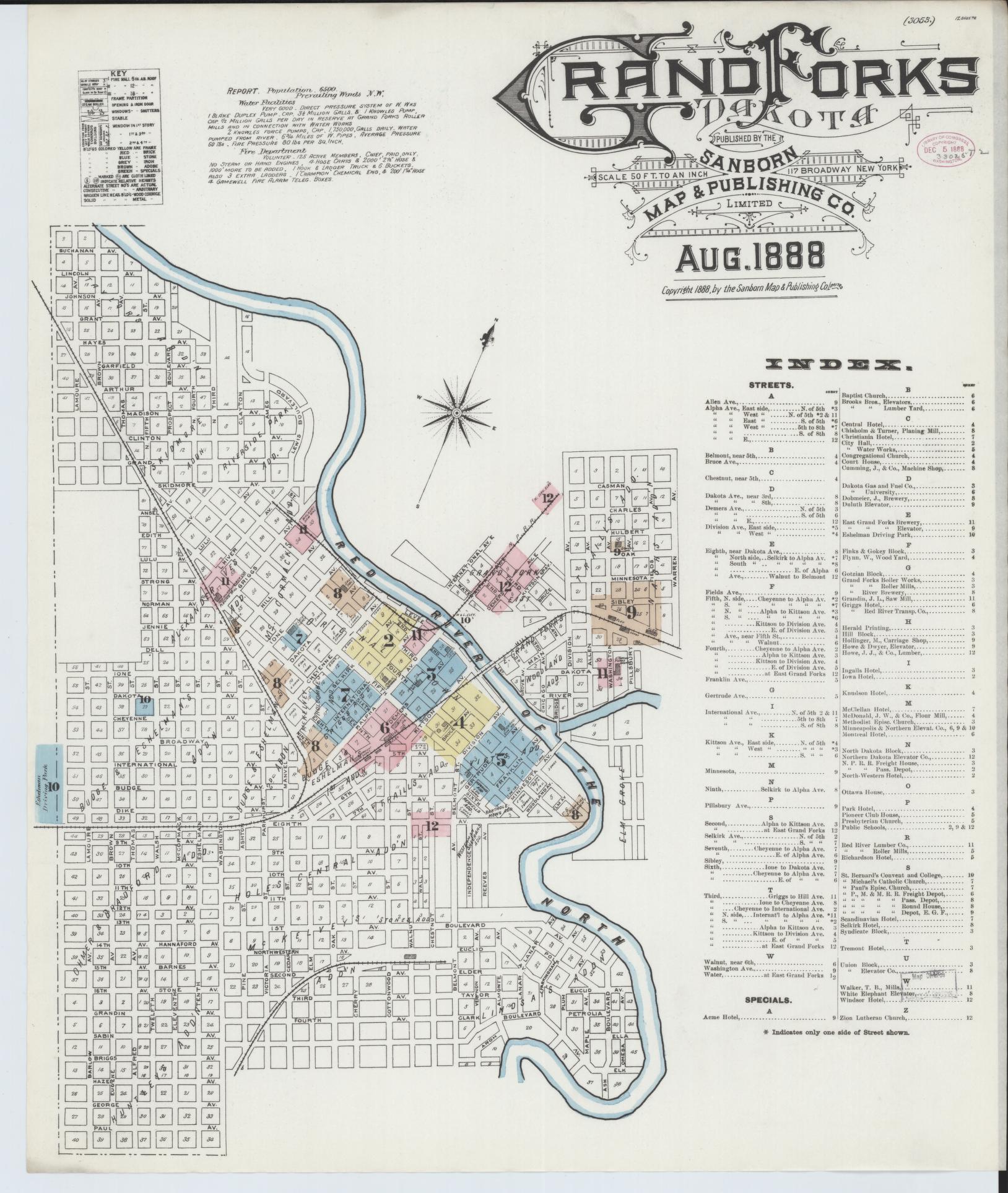 Sanborn Fire Insurance Map from Grand Forks, Grand Forks County, North Dakota (1888), Sheet #0001 - Complete Map Set gallery image, historic Sanborn map, vintage wall art, North Dakota North Dakota