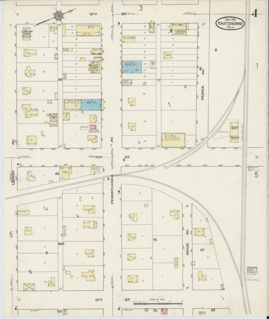 Sanborn Fire Insurance Map from Hartshorne, Pittsburg County, Oklahoma (1914), Sheet #0004 - Historic Sanborn Fire Insurance Map Print, vintage old map wall art, antique decor, genealogy gift, Oklahoma Oklahoma map