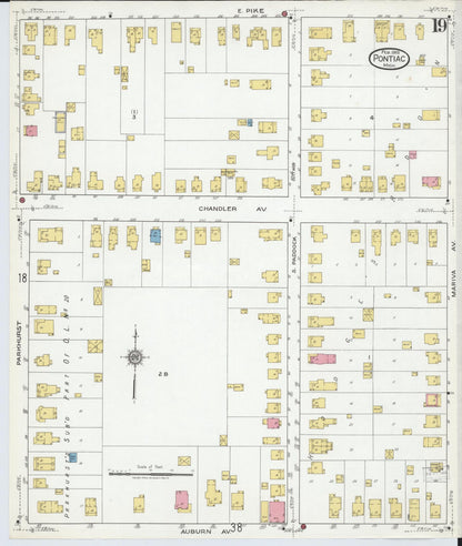 Sanborn Fire Insurance Map from Pontiac, Oakland County, Michigan (1919), Sheet #0019 - Complete Map Set gallery image, historic Sanborn map, vintage wall art, Michigan Michigan