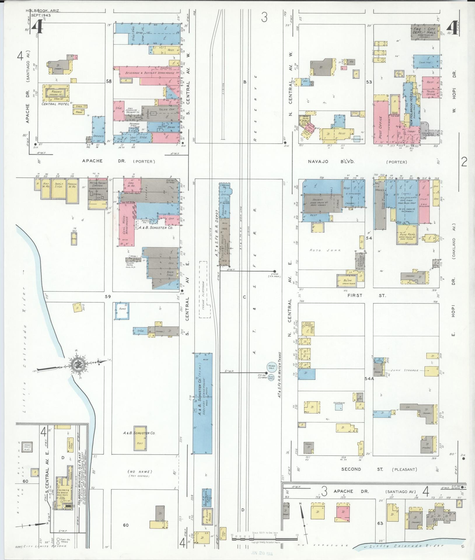 Sanborn Fire Insurance Map from Holbrook, Navajo County, Arizona (1943), Sheet #0004 - Complete Map Set gallery image, historic Sanborn map, vintage wall art, Arizona Arizona