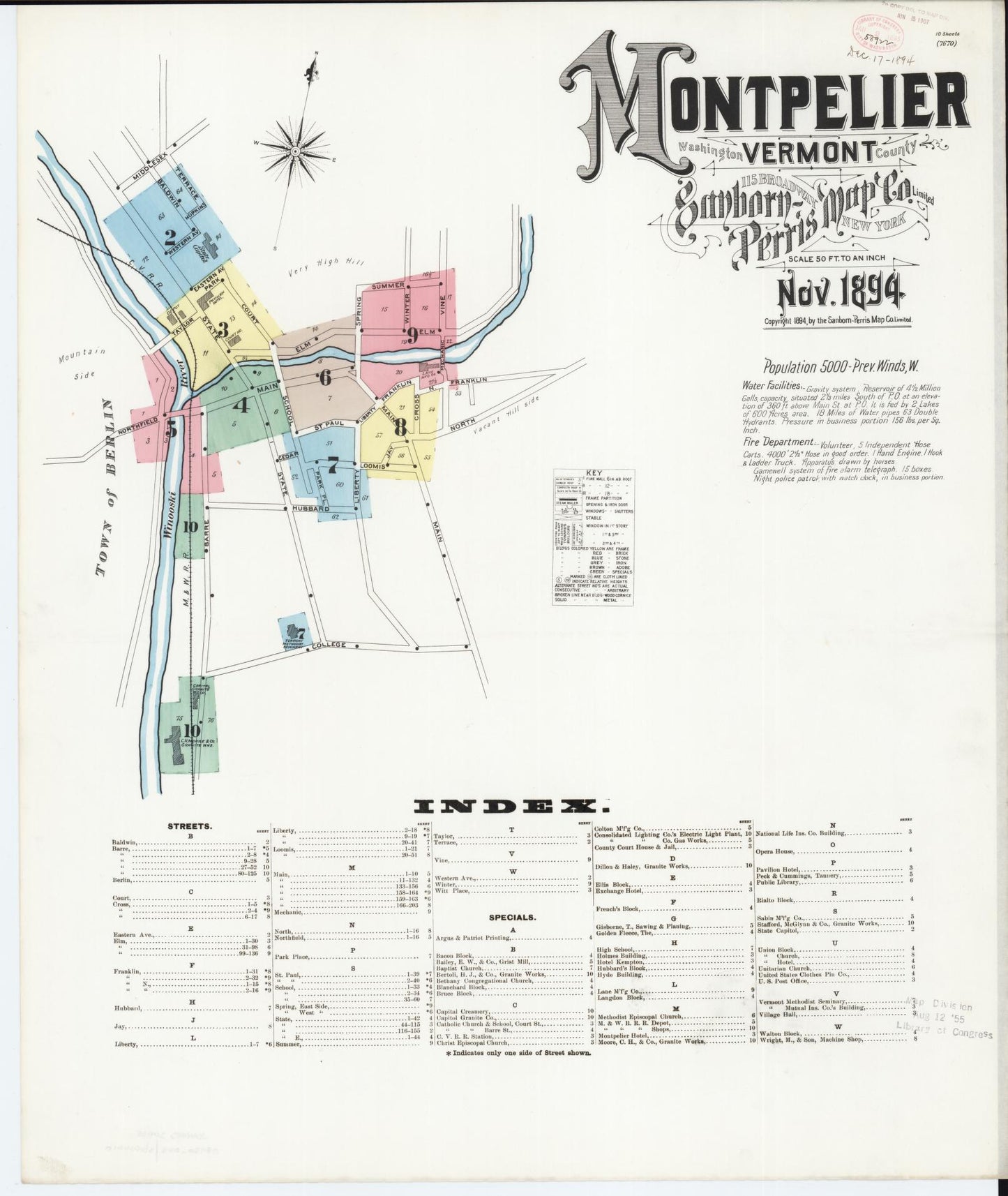 Sanborn Fire Insurance Map from Montpelier, Washington County, Vermont. (1894) – Historic Sanborn Fire Insurance Map Print