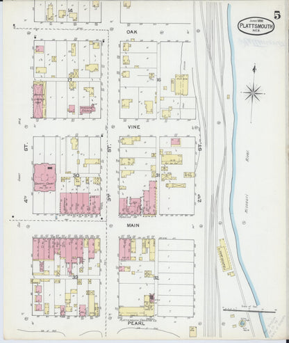 Sanborn Fire Insurance Map from Plattsmouth, Cass County, Nebraska (1892), Sheet #0005 - Complete Map Set gallery image, historic Sanborn map, vintage wall art, Nebraska Nebraska