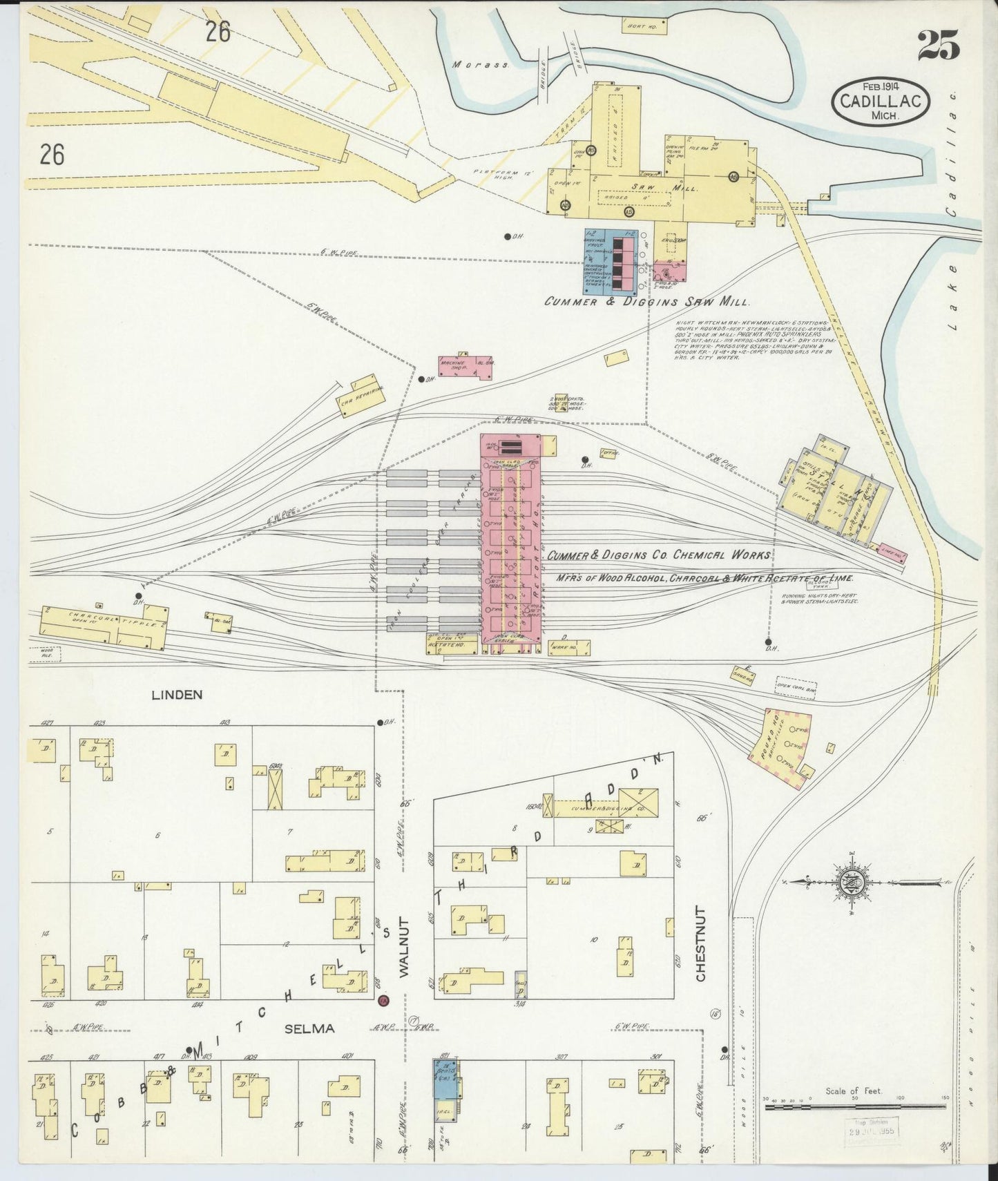 Sanborn Fire Insurance Map from Cadillac, Wexford County, Michigan (1914), Sheet #0025 - Historic Sanborn Fire Insurance Map Print, vintage old map wall art, antique decor, genealogy gift, Michigan Michigan map
