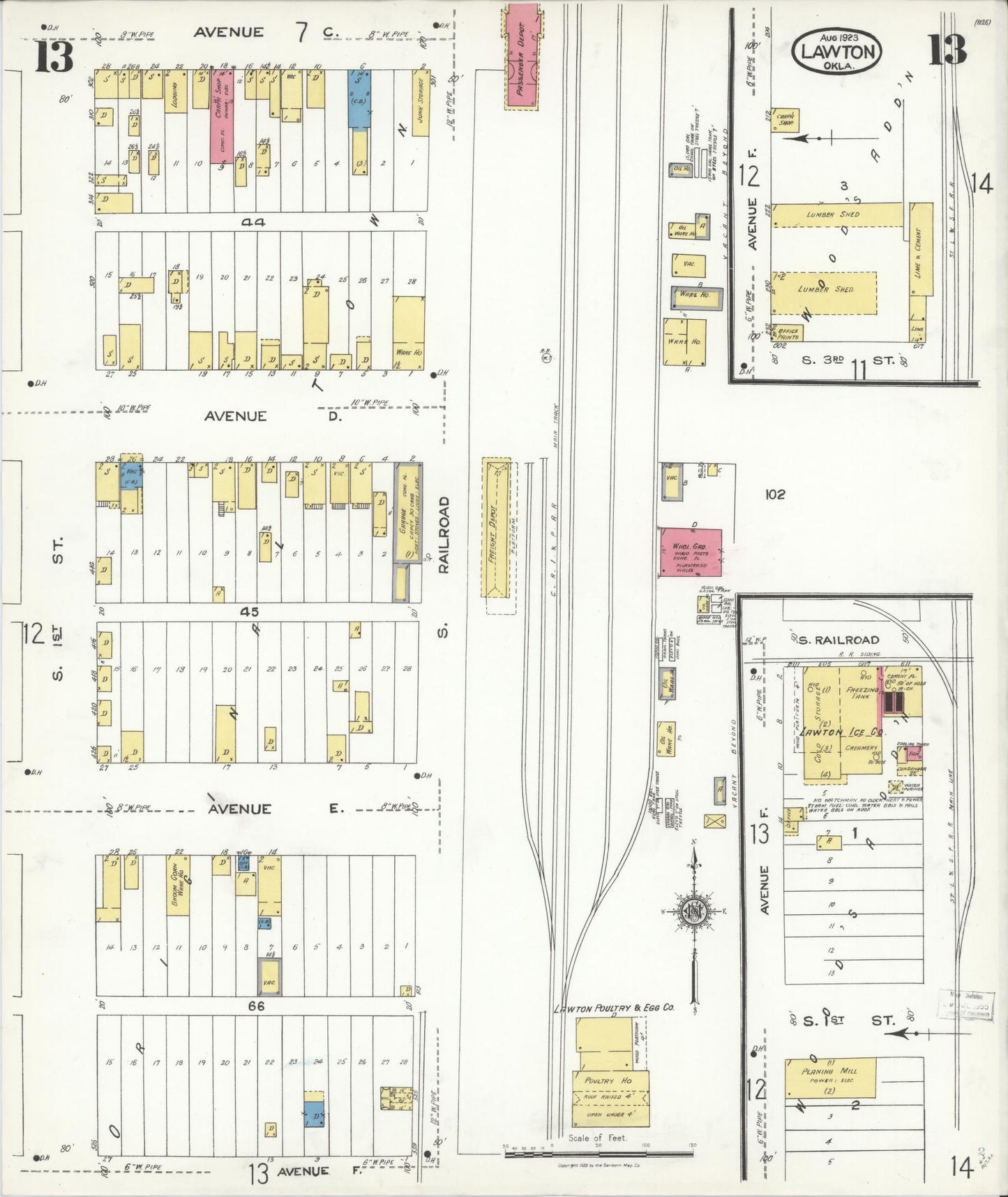 Sanborn Fire Insurance Map from Lawton, Comanche County, Oklahoma (1923), Sheet #0013 - Complete Map Set gallery image, historic Sanborn map, vintage wall art, Oklahoma Oklahoma