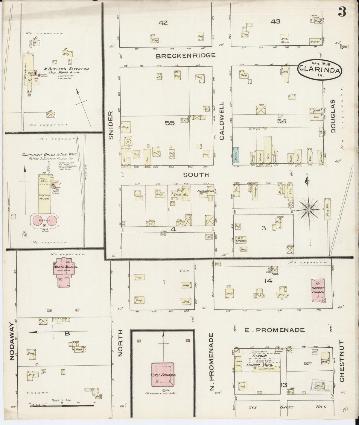 Sanborn Fire Insurance Map from Clarinda, Page County, Iowa (1886), Sheet #0003 - Historic Sanborn Fire Insurance Map Print