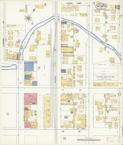 Sanborn Fire Insurance Map from San Mateo, San Mateo County, California (1908), Sheet #0012 - Complete Map Set gallery image, historic Sanborn map, vintage wall art, California California