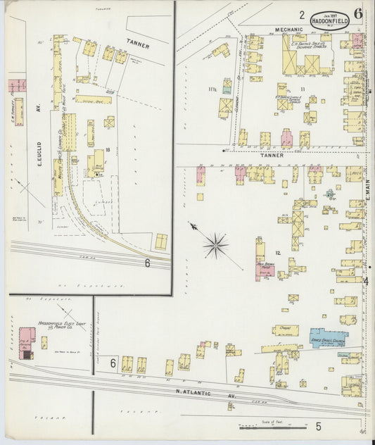 Sanborn Fire Insurance Map from Haddonfield, Camden County, New Jersey (1897), Sheet #0006 - Historic Sanborn Fire Insurance Map Print, vintage old map wall art, antique decor, genealogy gift, New Jersey New Jersey map