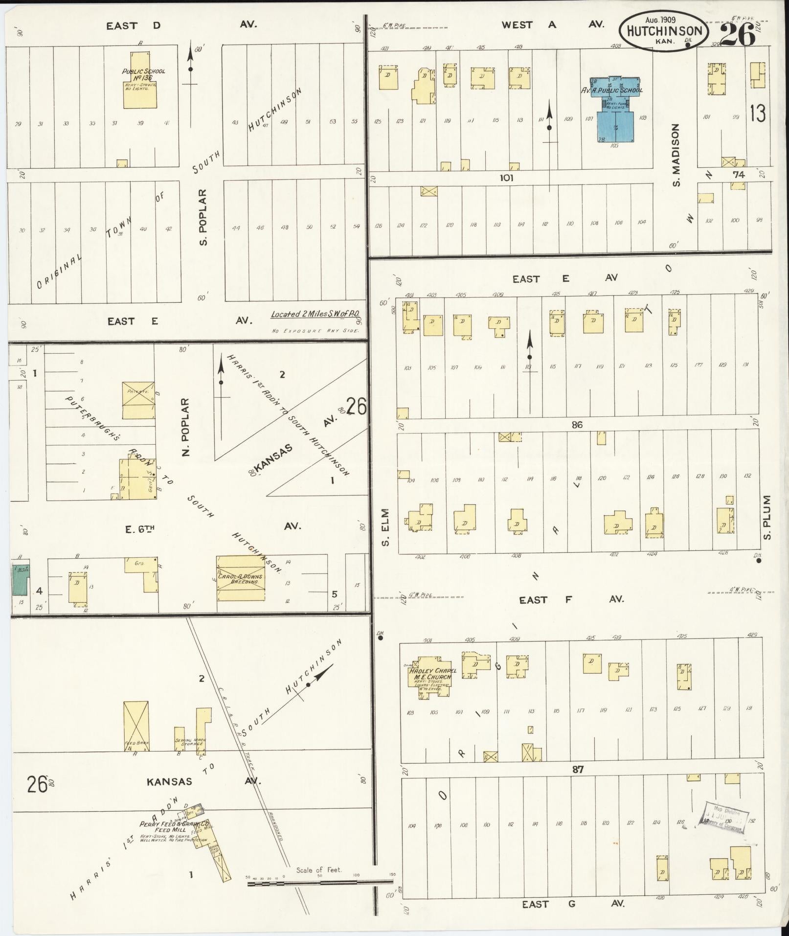Sanborn Fire Insurance Map from Hutchinson, Reno County, Kansas (1909), Sheet #0026 - Historic Sanborn Fire Insurance Map Print, vintage old map wall art, antique decor, genealogy gift, Kansas Kansas map