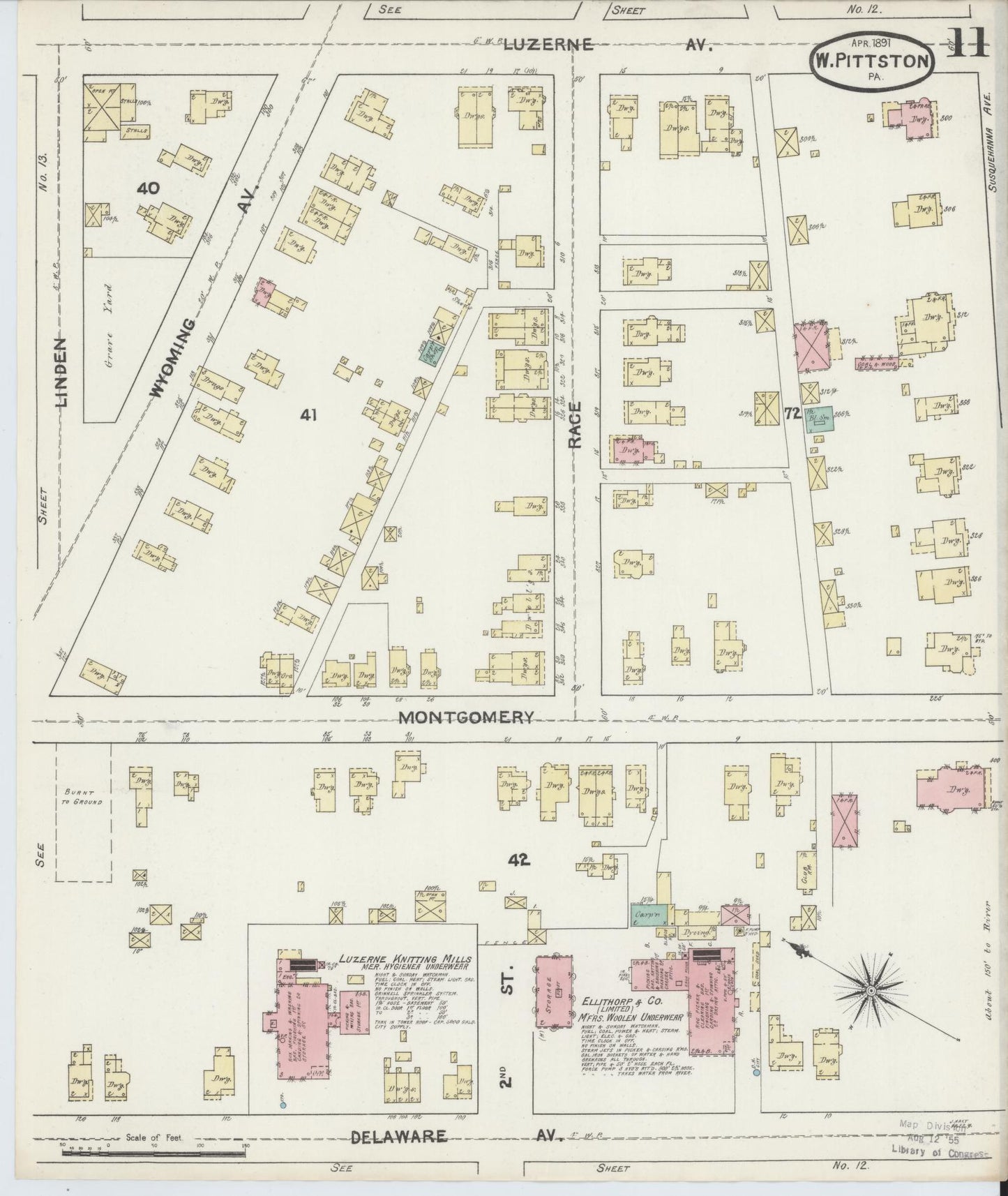 Sanborn Fire Insurance Map from Pittston, Luzerne County, Pennsylvania (1891), Sheet #0011 - Complete Map Set gallery image, historic Sanborn map, vintage wall art, Pennsylvania Pennsylvania