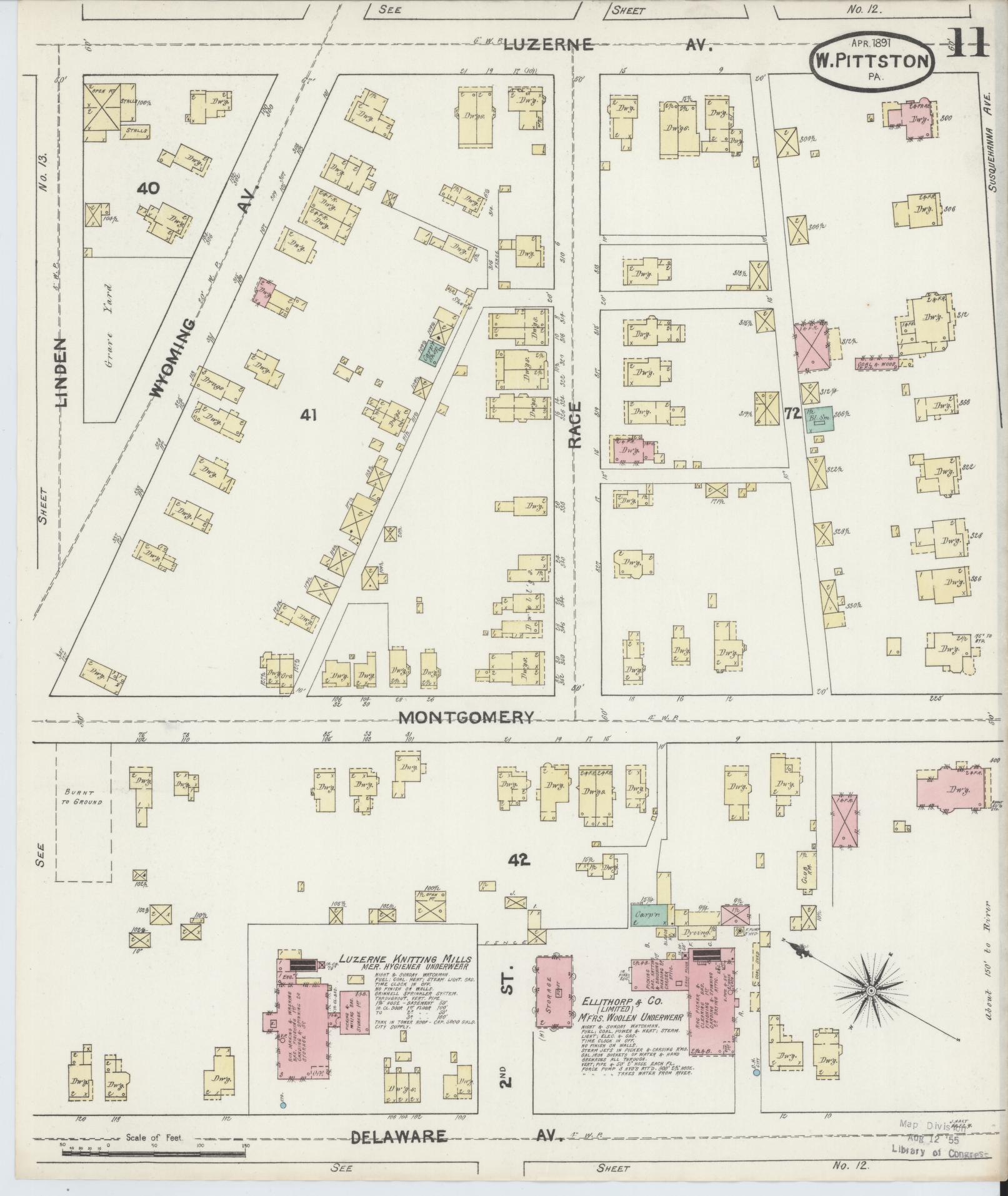 Sanborn Fire Insurance Map from Pittston, Luzerne County, Pennsylvania (1891), Sheet #0011 - Complete Map Set gallery image, historic Sanborn map, vintage wall art, Pennsylvania Pennsylvania