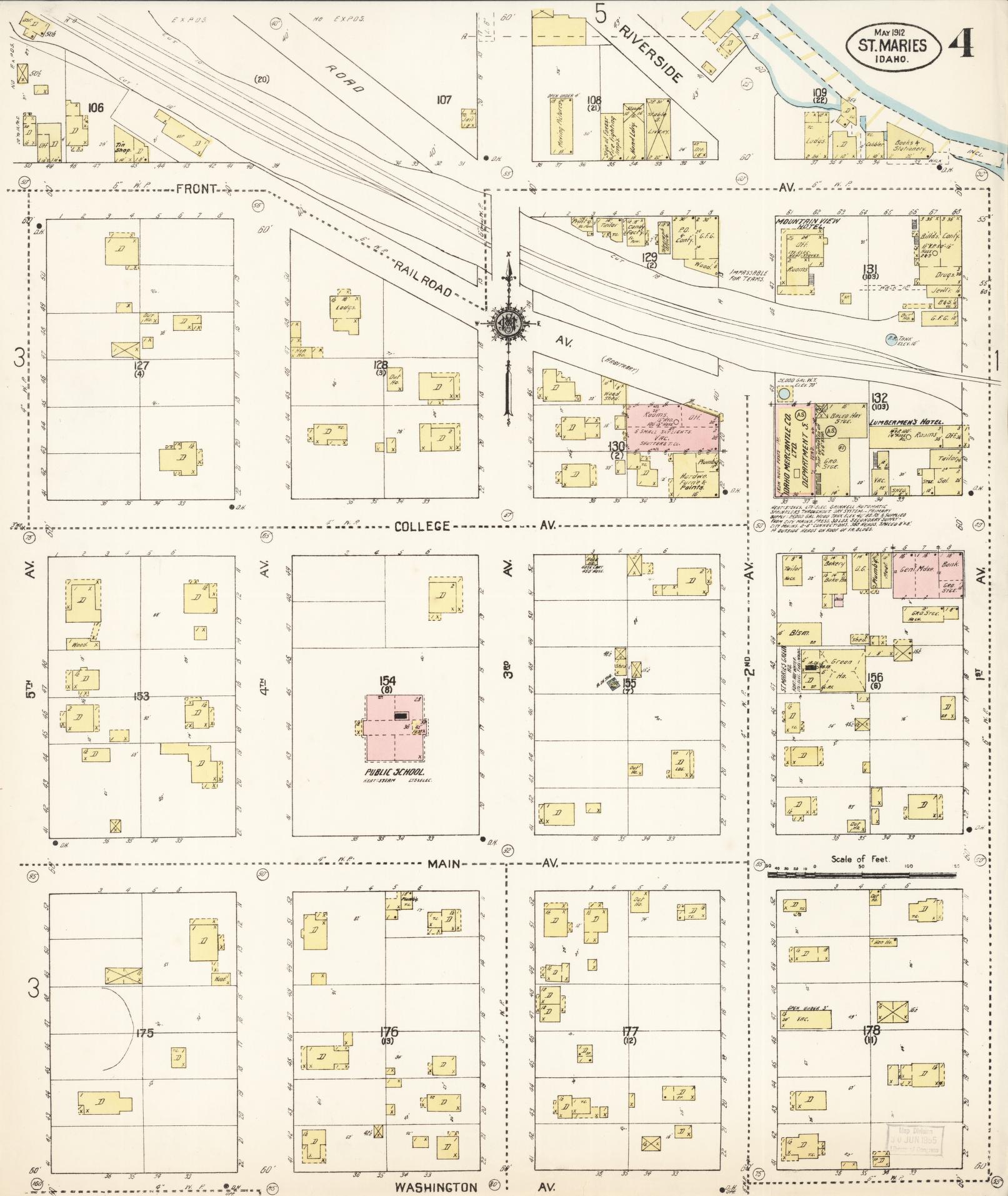 Sanborn Fire Insurance Map from Saint Maries, Benewah County, Idaho (1912), Sheet #0004 - Historic Sanborn Fire Insurance Map Print, vintage old map wall art, antique decor, genealogy gift, Idaho Idaho map