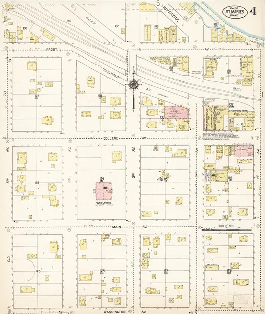 Sanborn Fire Insurance Map from Saint Maries, Benewah County, Idaho (1912), Sheet #0004 - Historic Sanborn Fire Insurance Map Print, vintage old map wall art, antique decor, genealogy gift, Idaho Idaho map