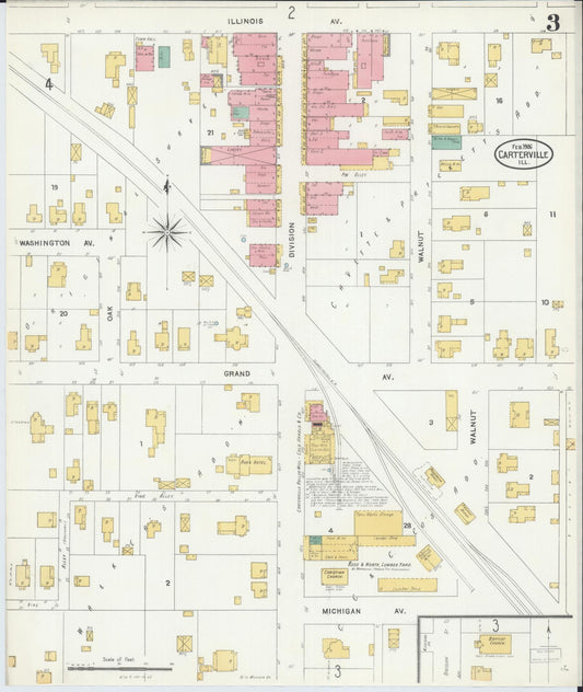 Sanborn Fire Insurance Map from Carterville, Williamson County, Illinois (1906), Sheet #0003 - Historic Sanborn Fire Insurance Map Print, vintage old map wall art, antique decor, genealogy gift, Illinois Illinois map
