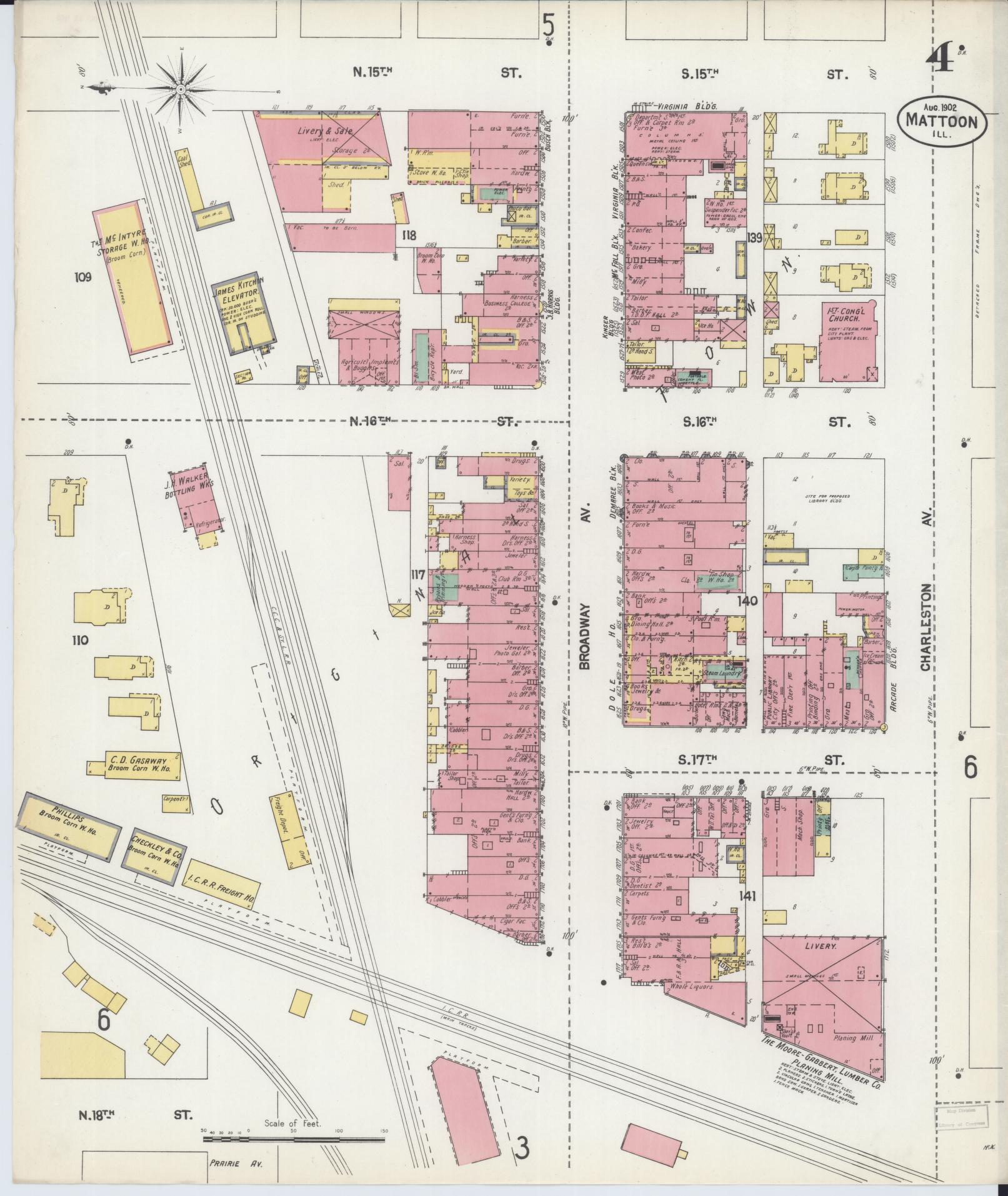 Sanborn Fire Insurance Map from Mattoon, Coles County, Illinois (1902), Sheet #0004 - Complete Map Set gallery image, historic Sanborn map, vintage wall art, Illinois Illinois