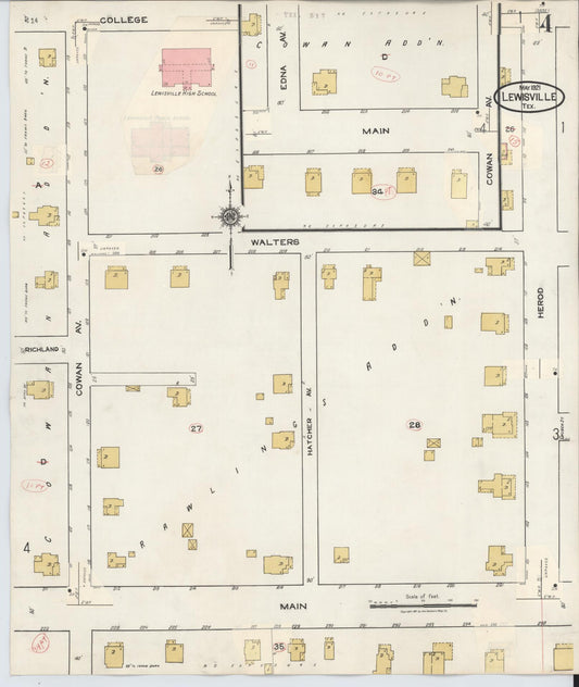 Sanborn Fire Insurance Map from Lewisville, Denton County, Texas (1934), Sheet #0004 - Historic Sanborn Fire Insurance Map Print, vintage old map wall art, antique decor, genealogy gift, Texas Texas map
