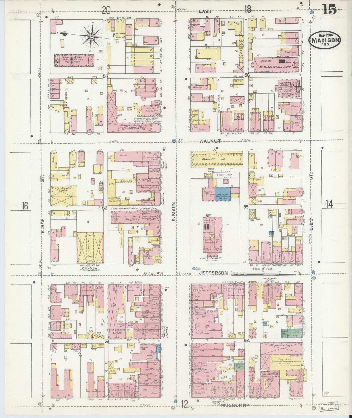 Sanborn Fire Insurance Map from Madison, Jefferson County, Indiana (1904), Sheet #0015 - Historic Sanborn Fire Insurance Map Print, vintage old map wall art, antique decor, genealogy gift, Indiana Indiana map