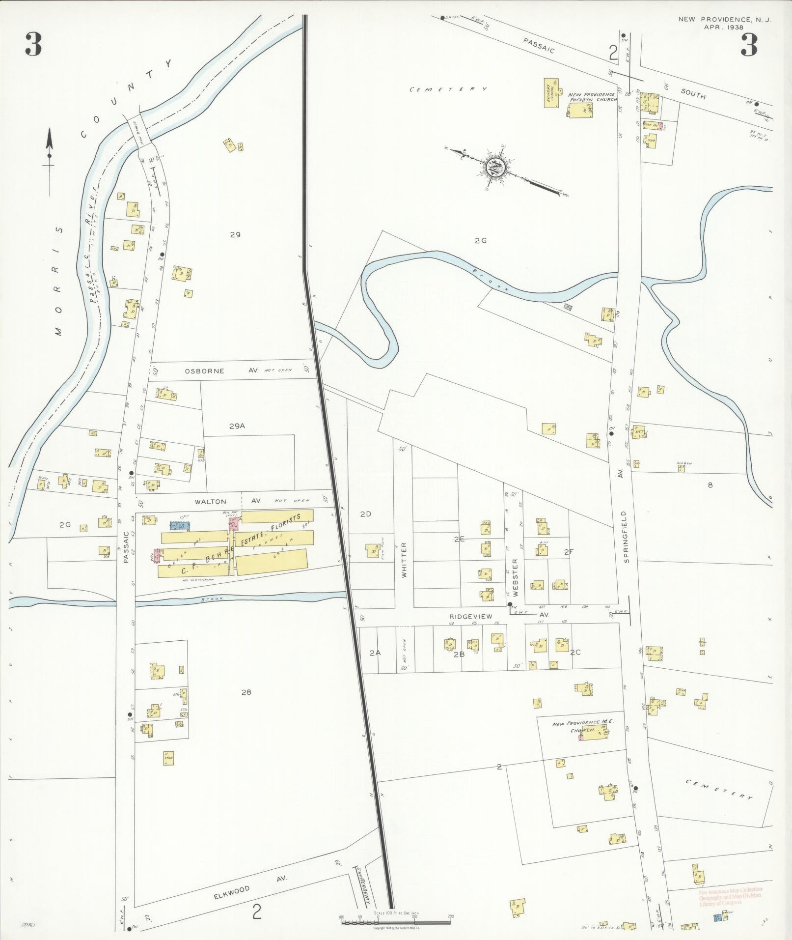 Sanborn Fire Insurance Map from New Providence, Union County, New Jersey (1938), Sheet #0003 - Complete Map Set gallery image, historic Sanborn map, vintage wall art, New Jersey New Jersey
