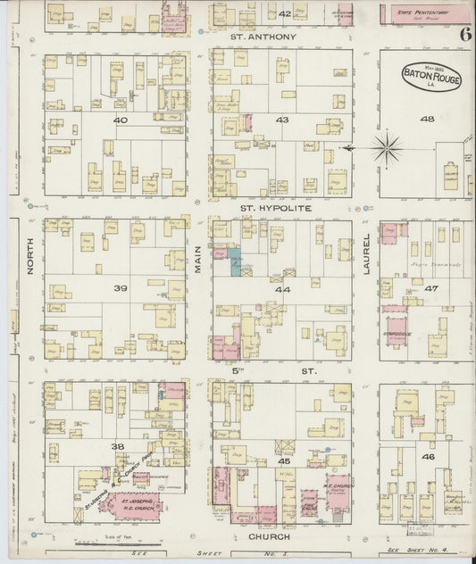 Sanborn Fire Insurance Map from Baton Rouge, East Baton Rouge Parish, Louisiana (1885), Sheet #0006 - Historic Sanborn Fire Insurance Map Print, vintage old map wall art, antique decor, genealogy gift, Louisiana Louisiana map