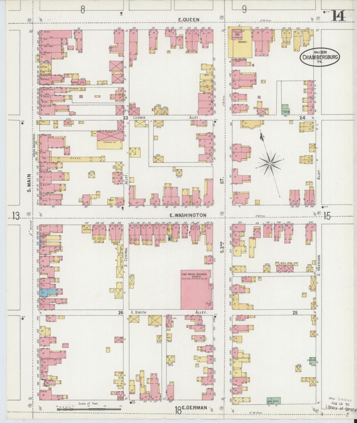 Sanborn Fire Insurance Map from Chambersburg, Franklin County, Pennsylvania (1899), Sheet #0014 - Complete Map Set gallery image, historic Sanborn map, vintage wall art, Pennsylvania Pennsylvania