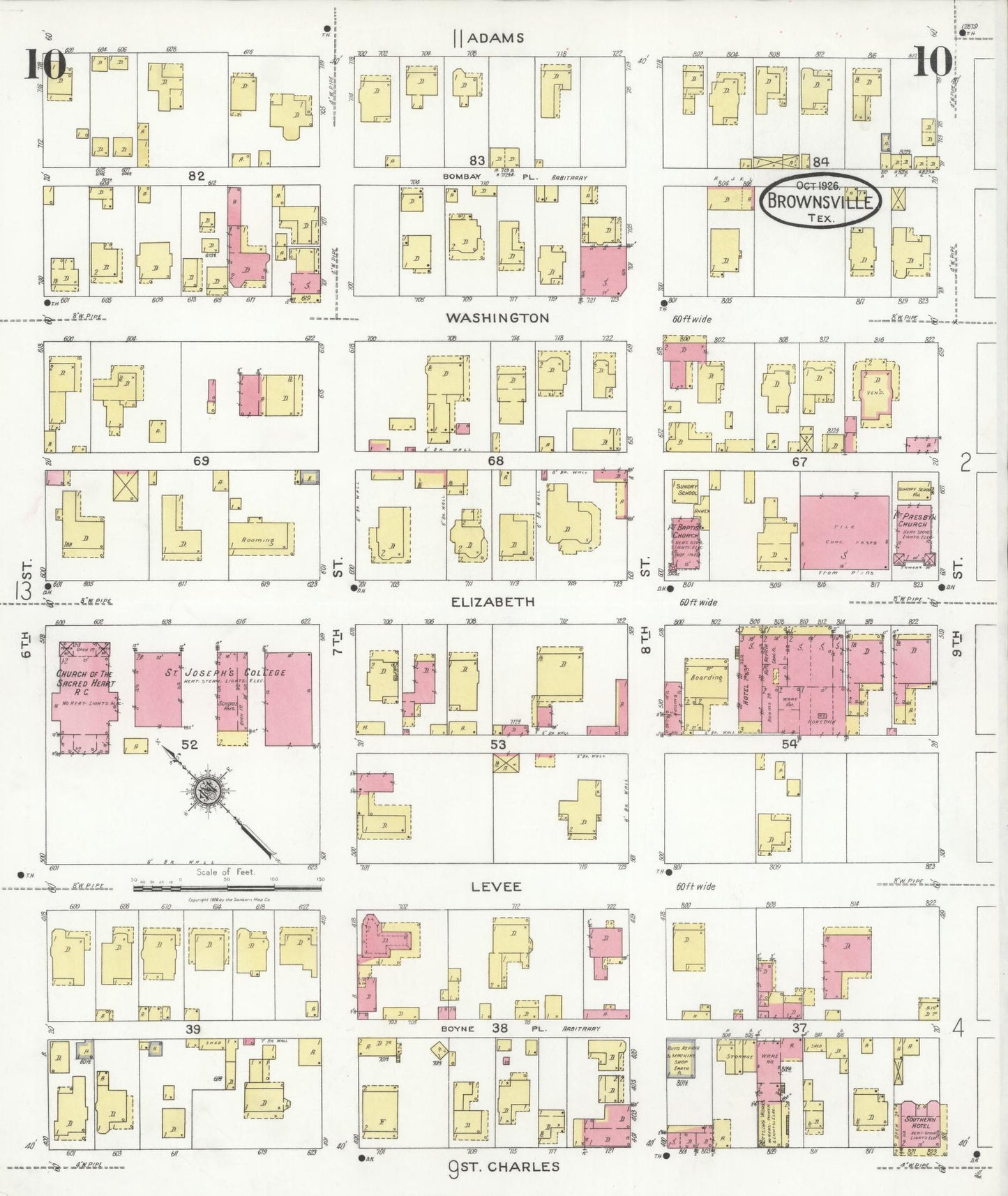 Sanborn Fire Insurance Map from Brownsville, Cameron County, Texas (1926), Sheet #0010 - Historic Sanborn Fire Insurance Map Print, vintage old map wall art, antique decor, genealogy gift, Texas Texas map