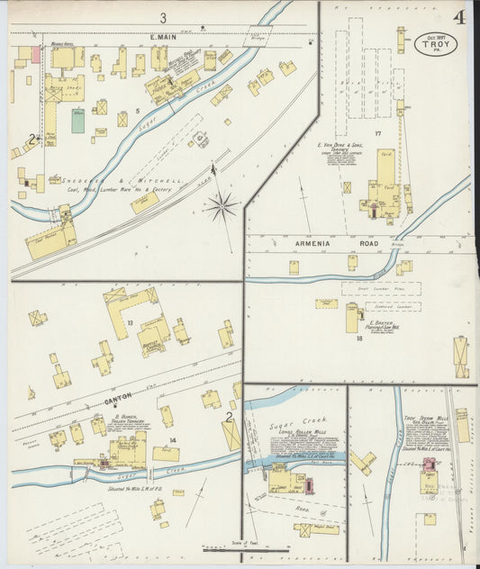 Sanborn Fire Insurance Map from Troy, Bradford County, Pennsylvania (1897), Sheet #0004 - Historic Sanborn Fire Insurance Map Print, vintage old map wall art, antique decor, genealogy gift, Pennsylvania Pennsylvania map