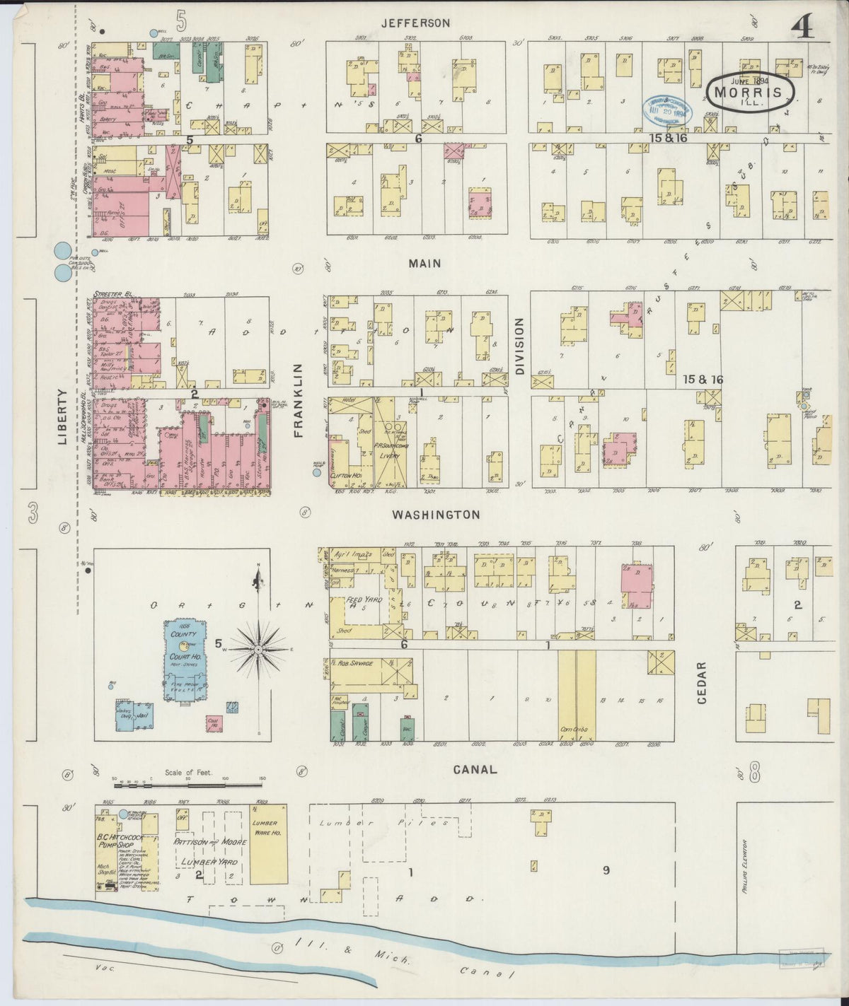 Sanborn Fire Insurance Map from Morris, Grundy County, Illinois (1894), Sheet #0004 - Complete Map Set gallery image, historic Sanborn map, vintage wall art, Illinois Illinois