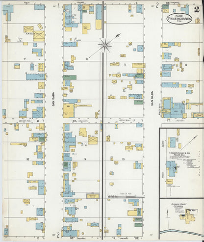 Sanborn Fire Insurance Map from Fredericksburg, Gillespie County, Texas (1902), Sheet #0002 - Complete Map Set gallery image, historic Sanborn map, vintage wall art, Texas Texas
