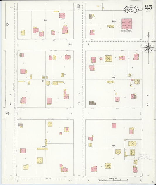 Sanborn Fire Insurance Map from Provo, Utah County, Utah (1908), Sheet #0025 - Historic Sanborn Fire Insurance Map Print, vintage old map wall art, antique decor, genealogy gift, Provo Utah map