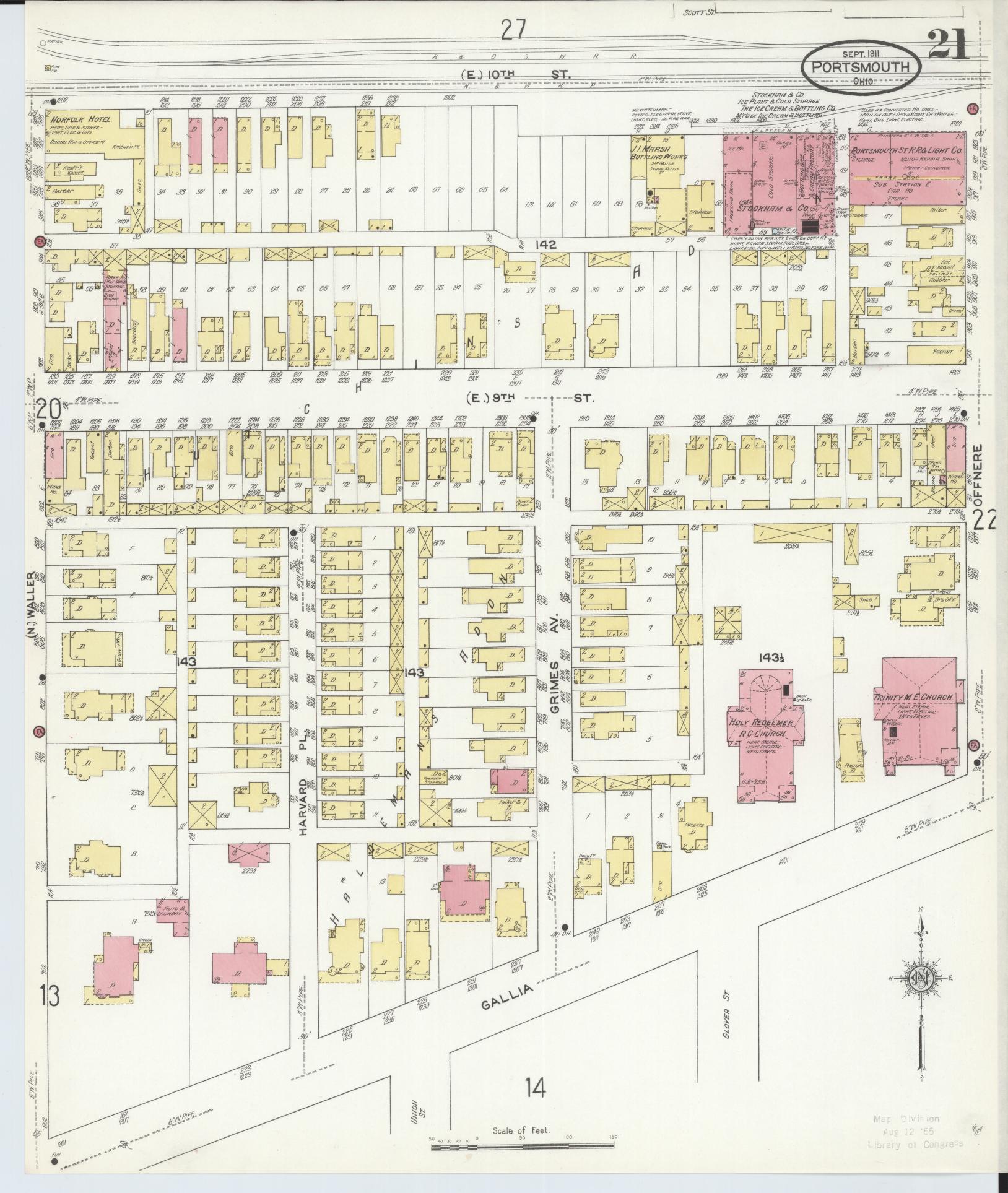 Sanborn Fire Insurance Map from Portsmouth, Scioto County, Ohio (1911), Sheet #0021 - Complete Map Set gallery image, historic Sanborn map, vintage wall art, Ohio Ohio