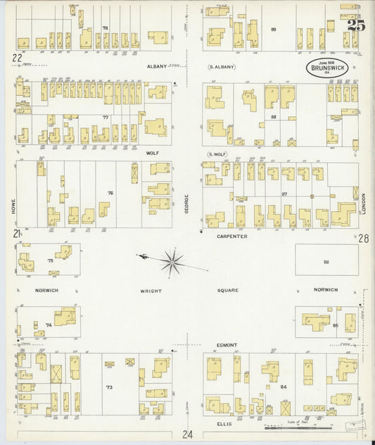 Sanborn Fire Insurance Map from Brunswick, Glynn County, Georgia (1908), Sheet #0025 - Historic Sanborn Fire Insurance Map Print, vintage old map wall art, antique decor, genealogy gift, Georgia Georgia map