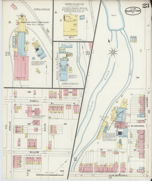Sanborn Fire Insurance Map from Norristown, Montgomery County, Pennsylvania (1896), Sheet #0023 - Historic Sanborn Fire Insurance Map Print, vintage old map wall art, antique decor, genealogy gift, Pennsylvania Pennsylvania map