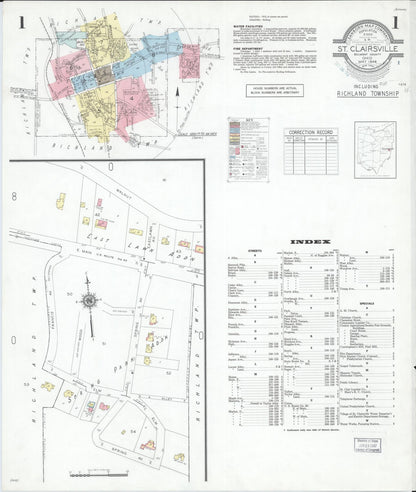 Sanborn Fire Insurance Map from Saint Clairsville, Belmont County, Ohio (1946), Sheet #0001 - Historic Sanborn Fire Insurance Map Print, vintage old map wall art, antique decor, genealogy gift, Ohio Ohio map